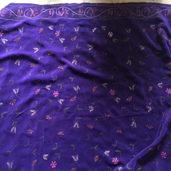 PURPLE embroidered Kantha Crepe Silk SAREE 200" - Picture 4 of 8